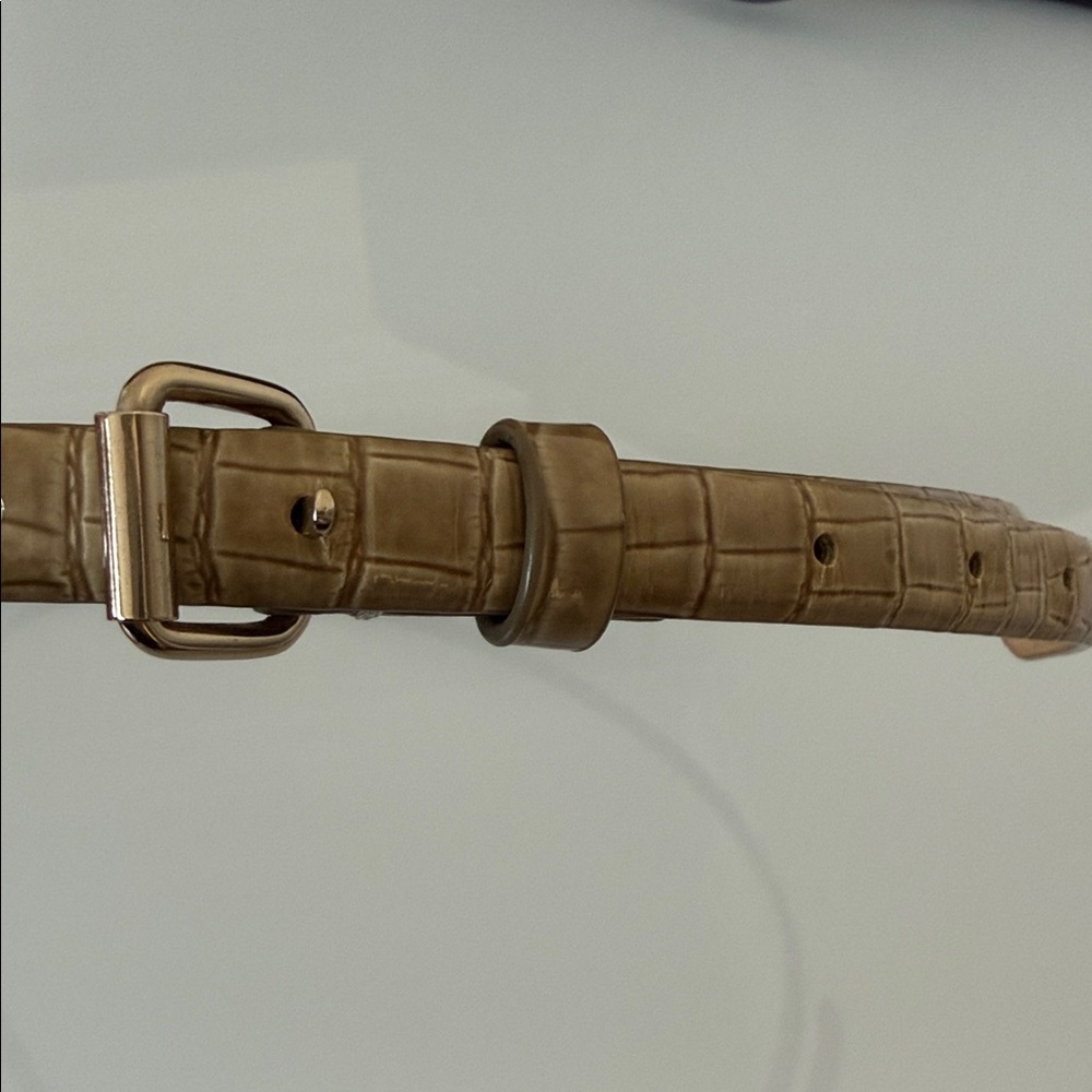 Ann Taylor Women Skinny Tan Crocodile-Embossed Belt